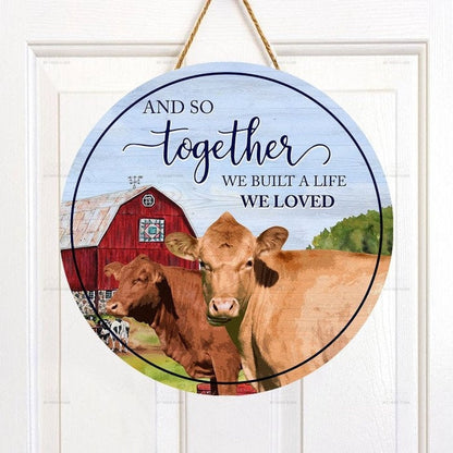 Red Angus Cattle Lovers And So Together Round Happy Halloween Wooden Sign, Farm Wood Sign, Farmhouse Decor Wooden Signs
