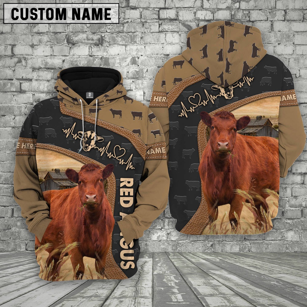 Red Angus Custom Name Heart Beat Hoodie, Farmer Hoodie, Custom Farm Shirts, Farmer T Shirt