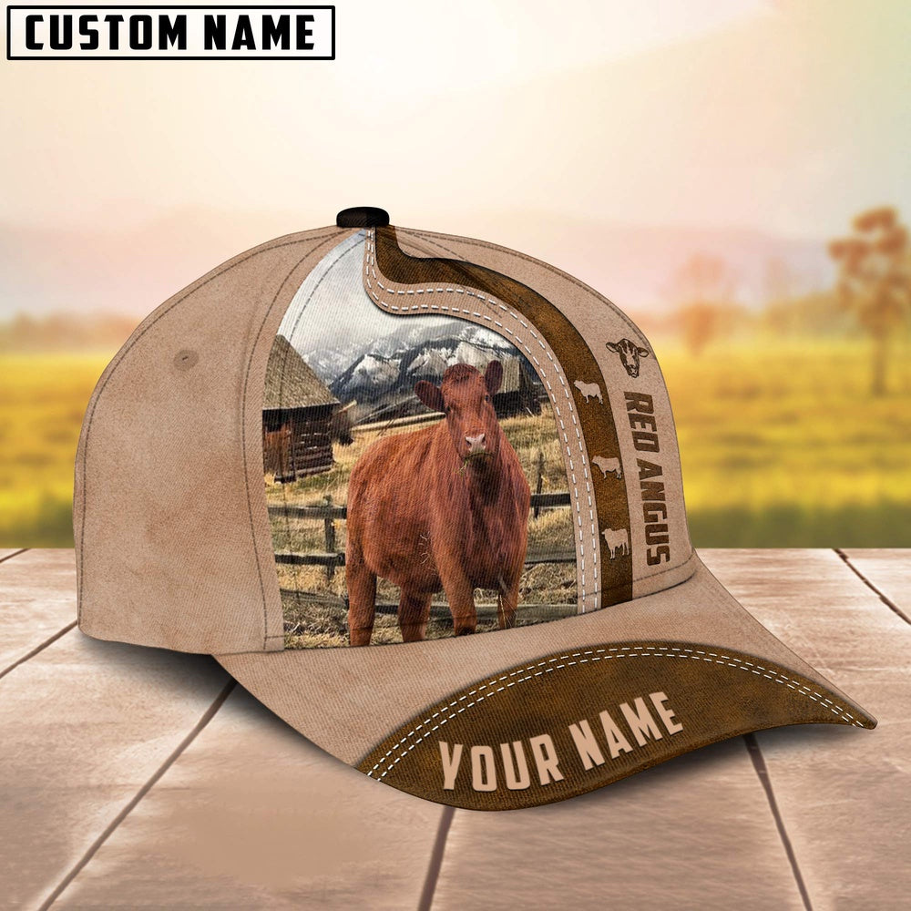 Red Angus Custom Name Light Brown Cap, Farmer Cap, Cap For Farmers, Best Farm Hat, Farm Use Hat