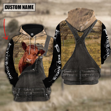 Red Angus Custom Name Overalls Hoodie, Farmer Hoodie, Custom Farm Shirts, Farmer T Shirt