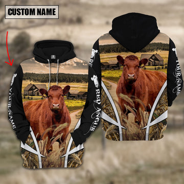 Red Angus Custom Name Wheat Farm Hoodie, Farmer Hoodie, Custom Farm Shirts, Farmer T Shirt