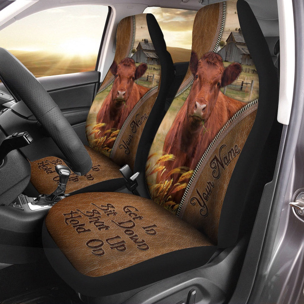 Red Angus Customized Name Leather Pattern Car Seat Cover, Car Seat Cover, Farm Car Seat Cover, Pet Seat Covers
