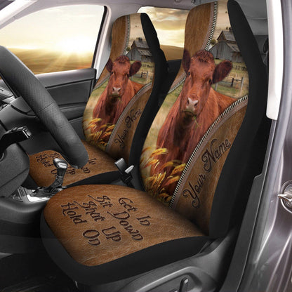 Red Angus Customized Name Leather Pattern Car Seat Cover, Car Seat Cover, Farm Car Seat Cover, Pet Seat Covers