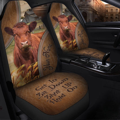 Red Angus Customized Name Leather Pattern Car Seat Cover, Car Seat Cover, Farm Car Seat Cover, Pet Seat Covers