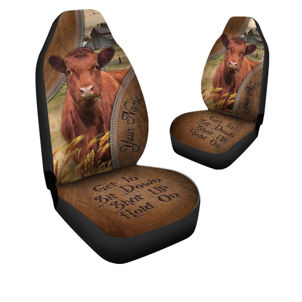 Red Angus Customized Name Leather Pattern Car Seat Cover, Car Seat Cover, Farm Car Seat Cover, Pet Seat Covers