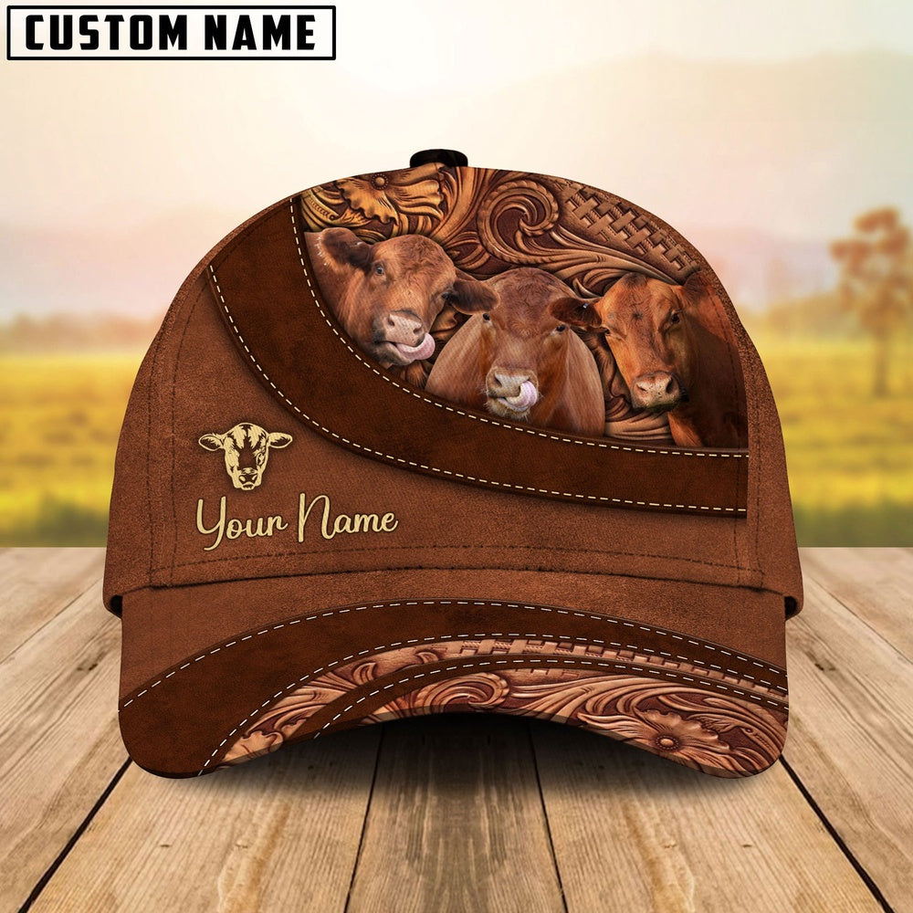 Red Angus Farm Life Beauty Leather Pattern Customized 3D Cap, Farmer Cap, Cap For Farmers, Best Farm Hat, Farm Use Hat
