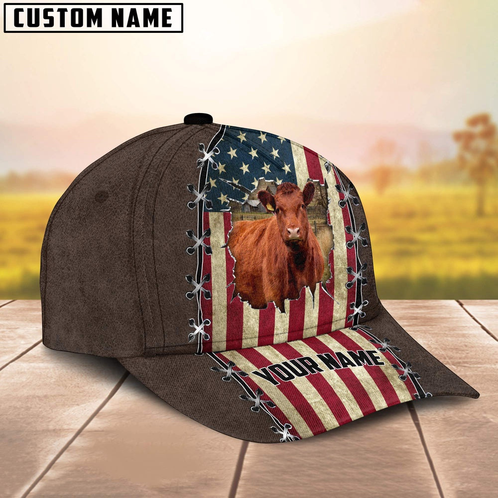 Red Angus Flag Customized Name Denim Cap, Farmer Cap, Cap For Farmers, Best Farm Hat, Farm Use Hat