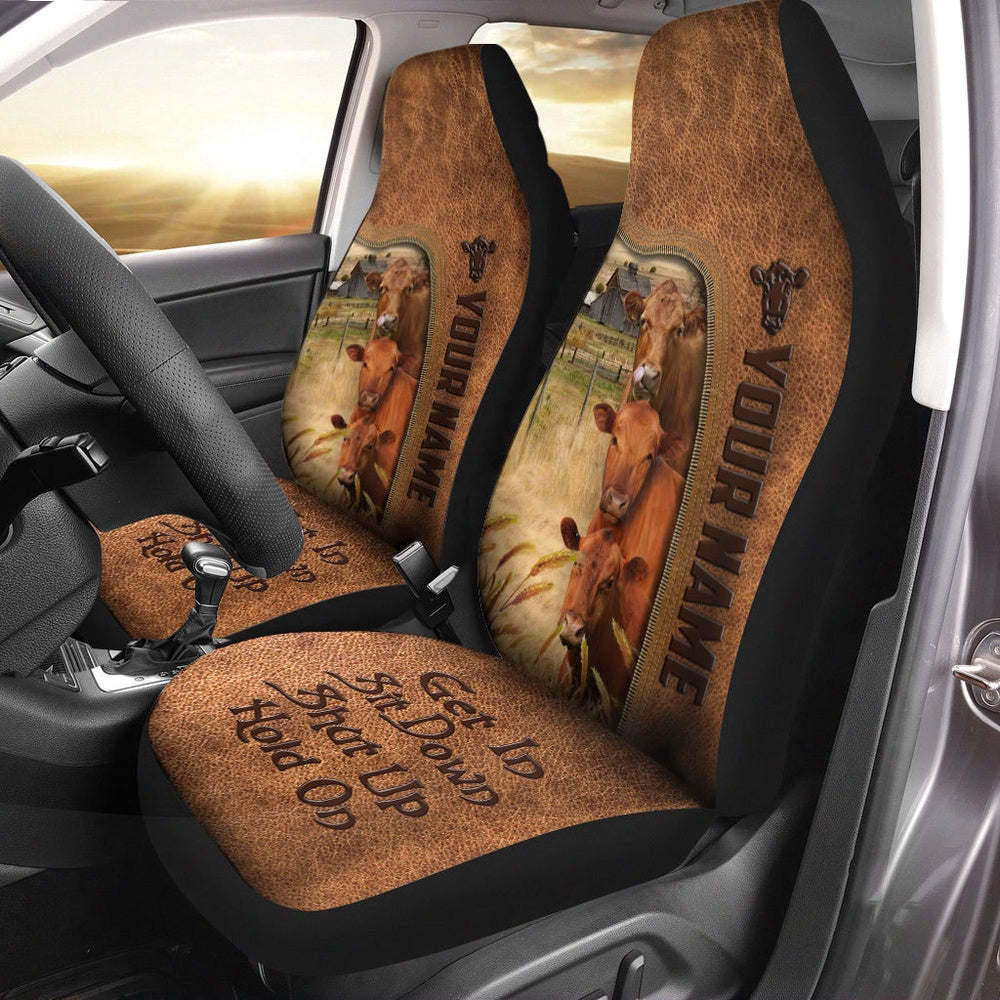 Red Angus Happiness Personalized Name Leather Pattern Car Seat Cover, Car Seat Cover, Farm Car Seat Cover, Pet Seat Covers