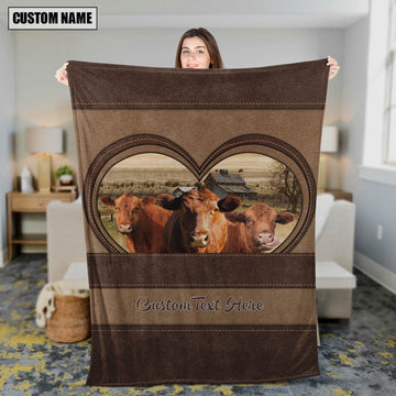 Red Angus In Heart Personalized Name Blanket, Farm Blanket, Farm Animal Blanket