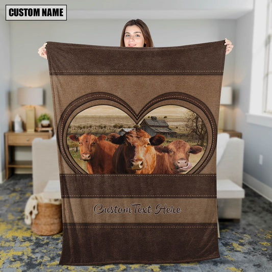 Red Angus In Heart Personalized Name Blanket, Farm Blanket, Farm Animal Blanket
