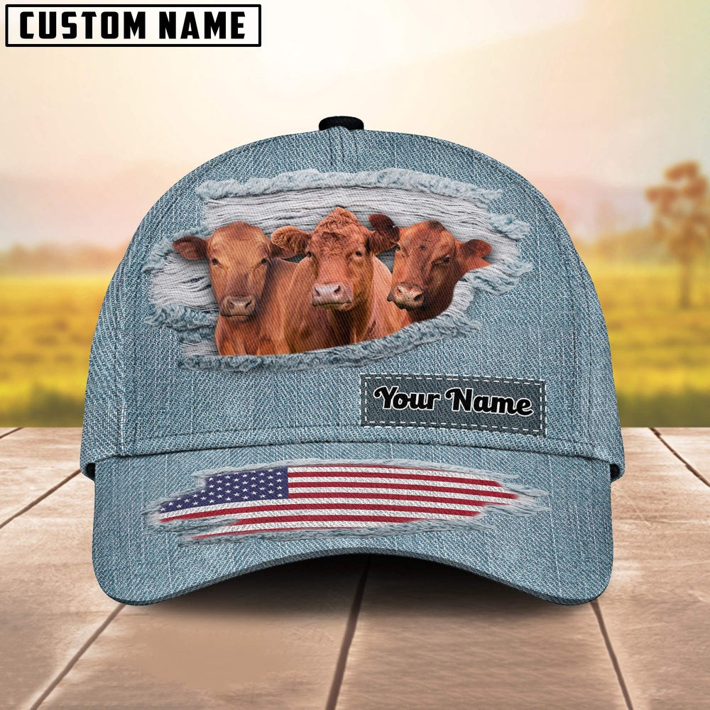 Red Angus Jeans Pattern Customized Name Cap, Farmer Cap, Cap For Farmers, Best Farm Hat, Farm Use Hat