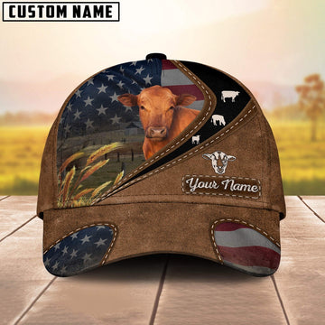 Red Angus Leather Pattern American Customized Name Cap, Farmer Cap, Cap For Farmers, Best Farm Hat, Farm Use Hat