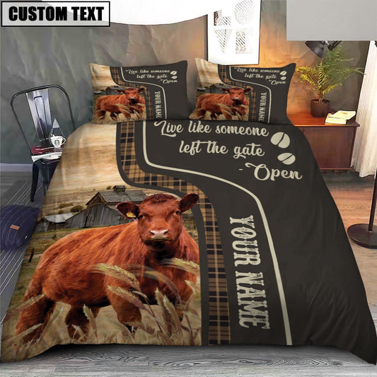 Red Angus Like Someone Left The Gate Open Customized Name Bedding Set, Farm Bedding Set, Farmhouse Bedding Set