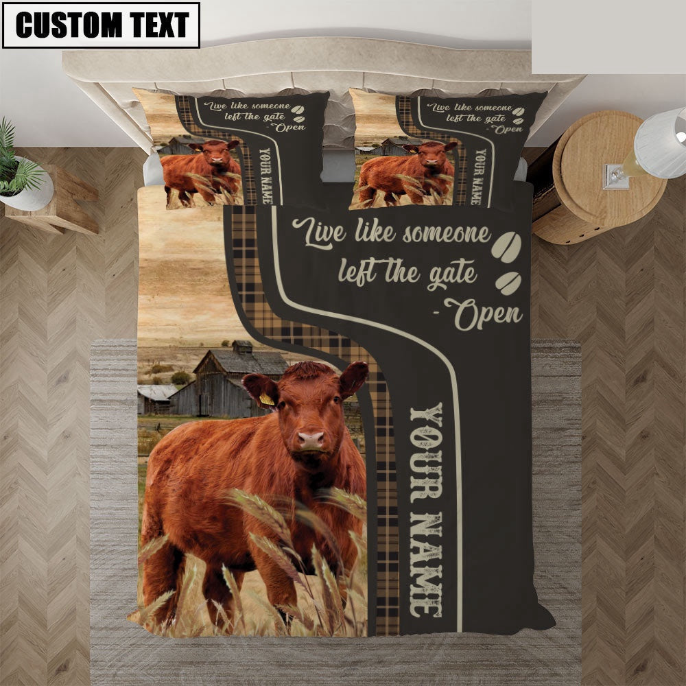 Red Angus Like Someone Left The Gate Open Customized Name Bedding Set, Farm Bedding Set, Farmhouse Bedding Set