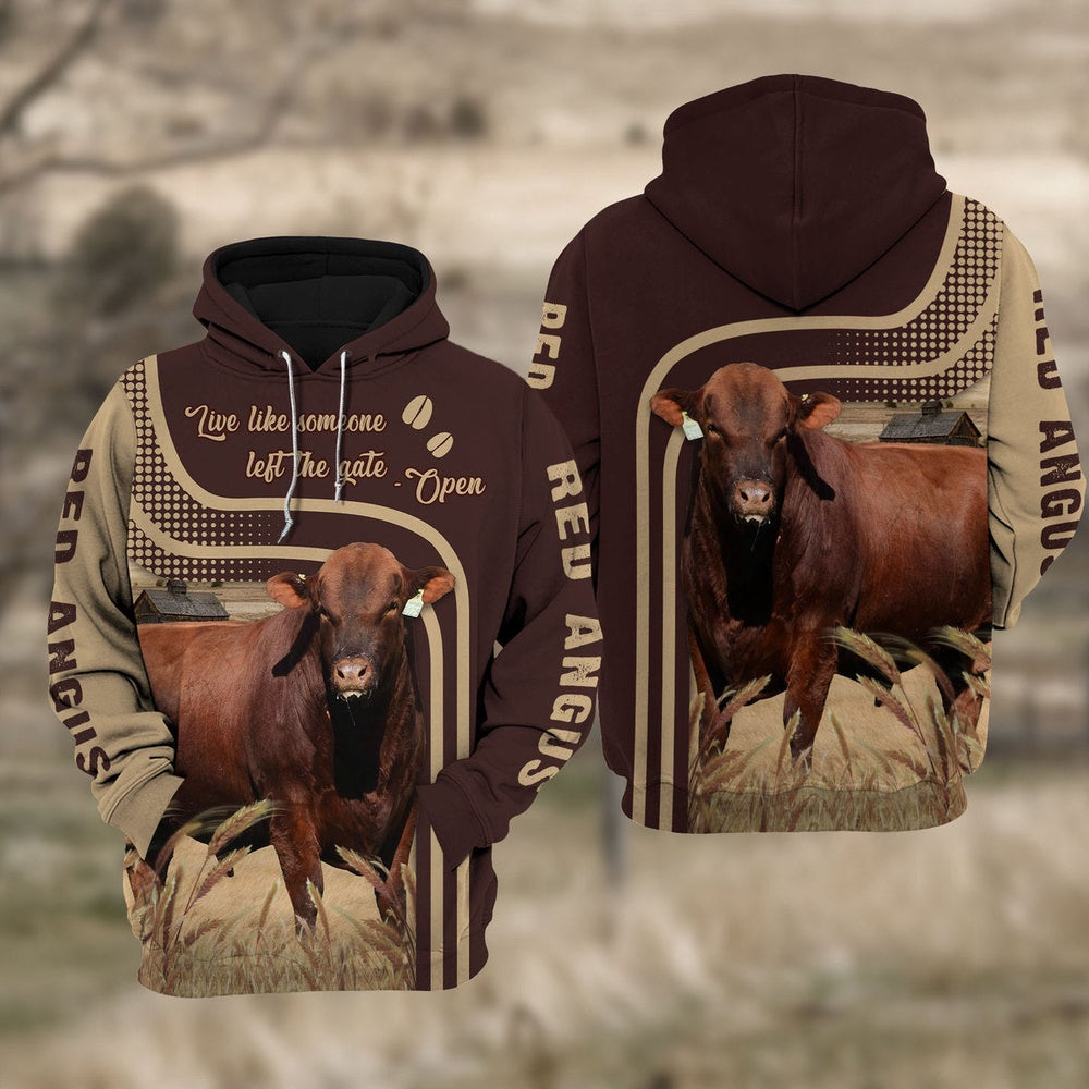 Red Angus Live Like Some One All Over Printed Hoodie, Farmer Hoodie, Farm Themed Shirts, Farm Tee Shirts