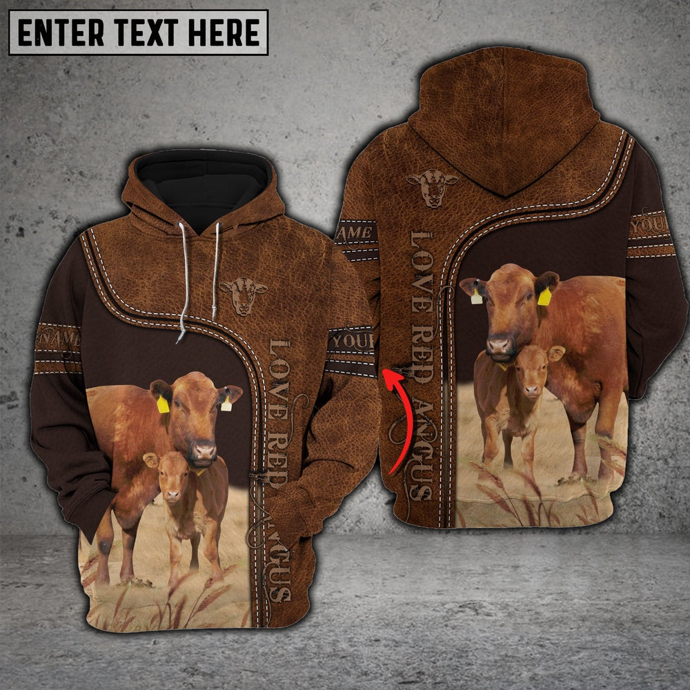 Red Angus Love Baby Cattle Personalized All Over Printed Hoodie, Farmer Hoodie, Custom Farm Shirts, Farmer T Shirt