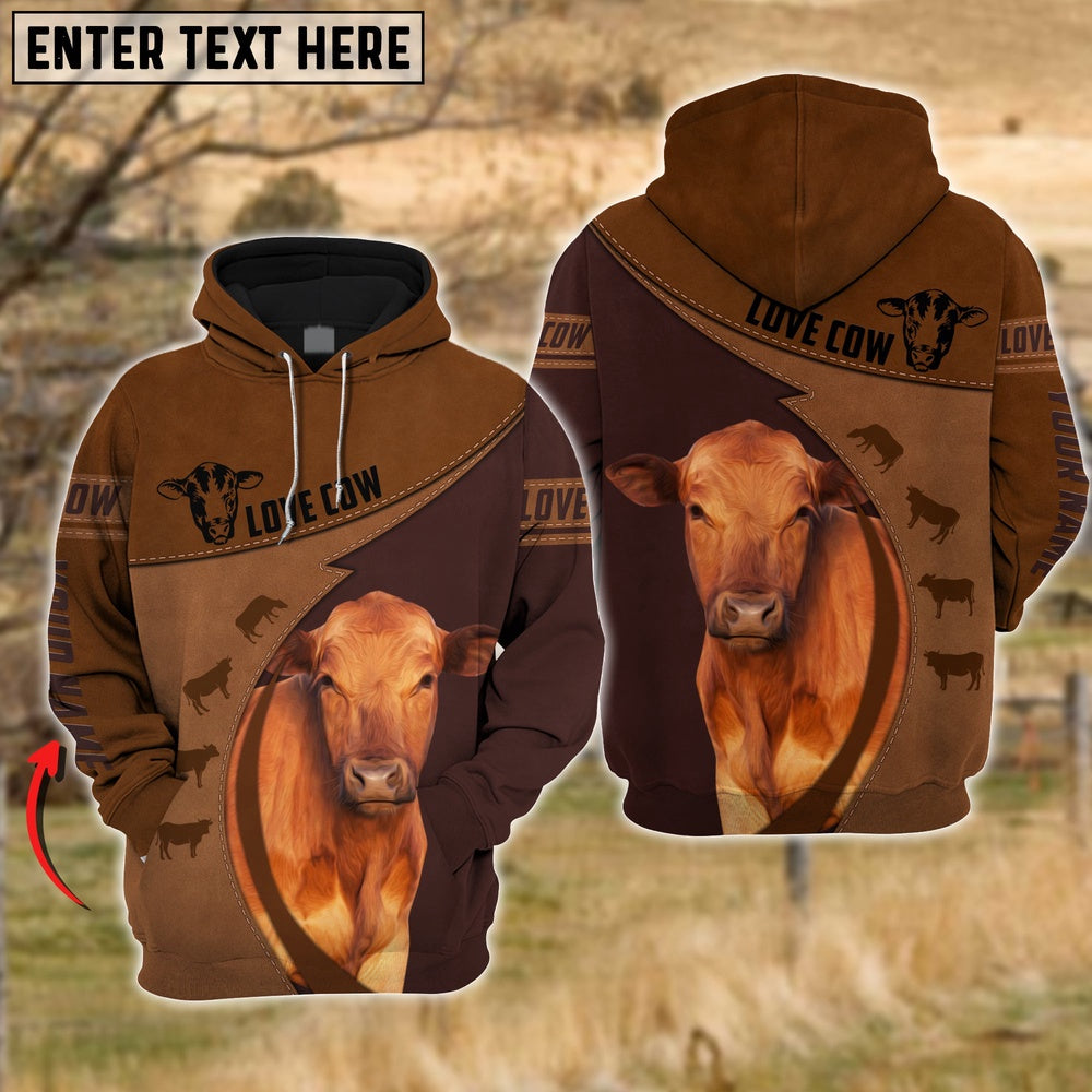 Red Angus Love Cattle Leather Pattern Personalized All Over Printed Hoodie, Farmer Hoodie, Custom Farm Shirts, Farmer T Shirt