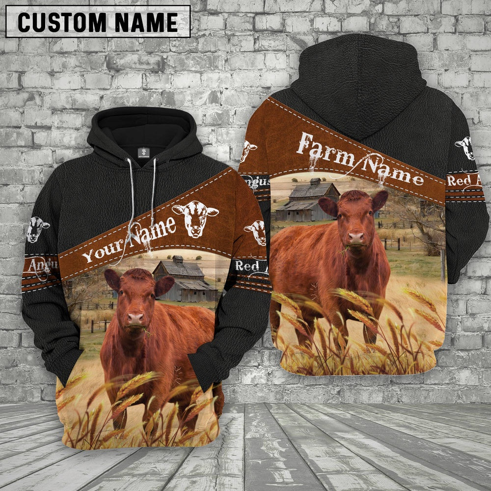 Red Angus On Farms Custom Name Printed 3D Black Hoodie, Farmer Hoodie, Custom Farm Shirts, Farmer T Shirt