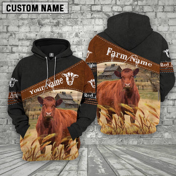 Red Angus On Farms Custom Name Printed 3D Black Hoodie, Farmer Hoodie, Custom Farm Shirts, Farmer T Shirt