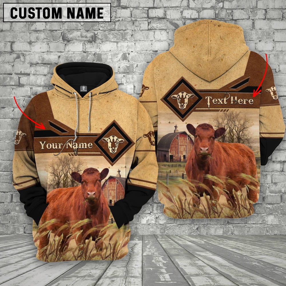 Red Angus On Farms Custom Name Printed 3D Hoodie, Farmer Hoodie, Custom Farm Shirts, Farmer T Shirt