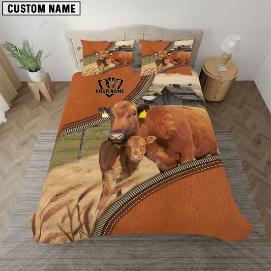 Red Angus On The Farm Customized Name 3D Bedding Set, Farm Bedding Set, Farmhouse Bedding Set