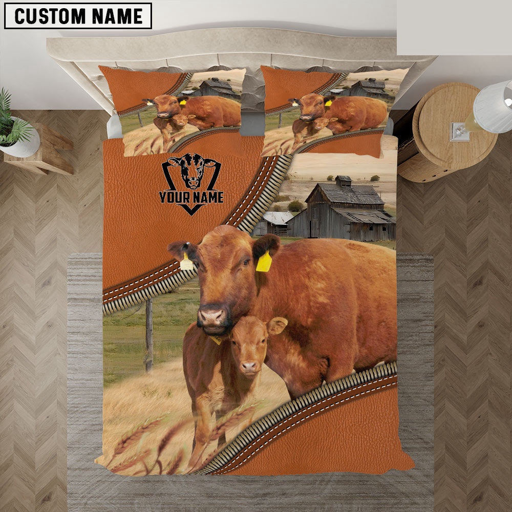 Red Angus On The Farm Customized Name 3D Bedding Set, Farm Bedding Set, Farmhouse Bedding Set