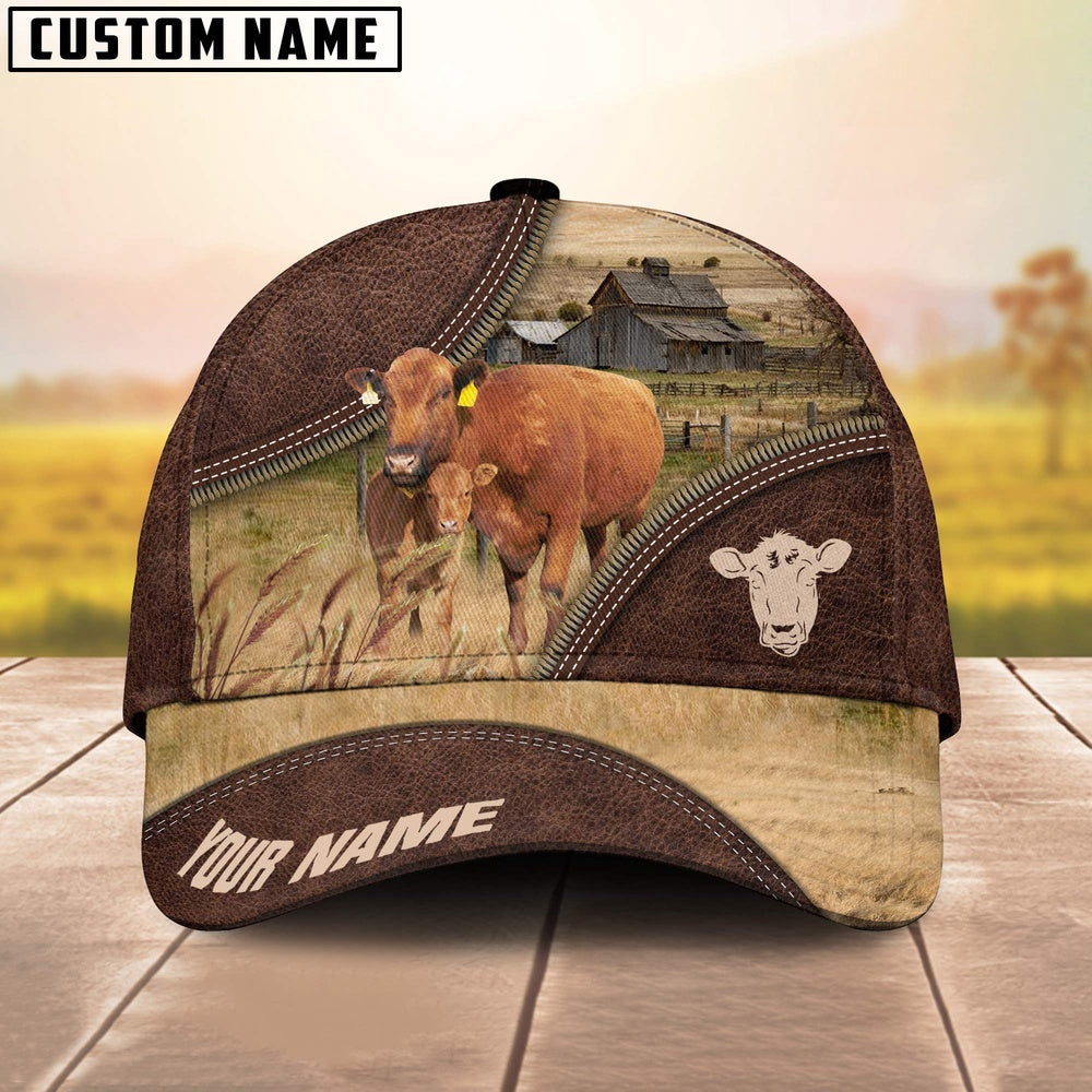 Red Angus On The Farm Customized Name 3D Brown Cap, Farmer Cap, Cap For Farmers, Best Farm Hat, Farm Use Hat