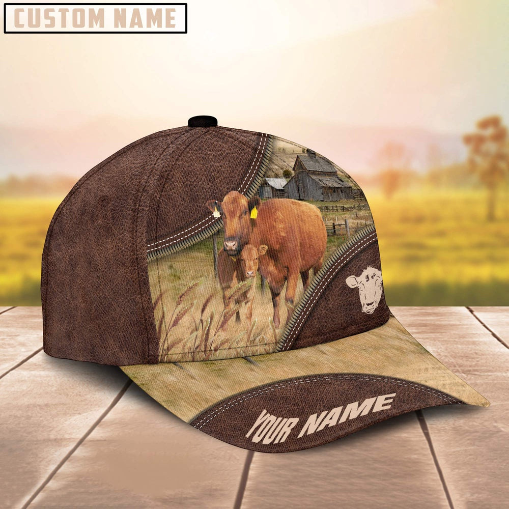 Red Angus On The Farm Customized Name 3D Brown Cap, Farmer Cap, Cap For Farmers, Best Farm Hat, Farm Use Hat