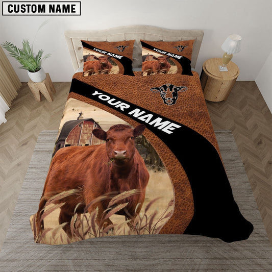 Red Angus On The Farm Customized Name Red Barn Bedding Set, Farm Bedding Set, Farmhouse Bedding Set
