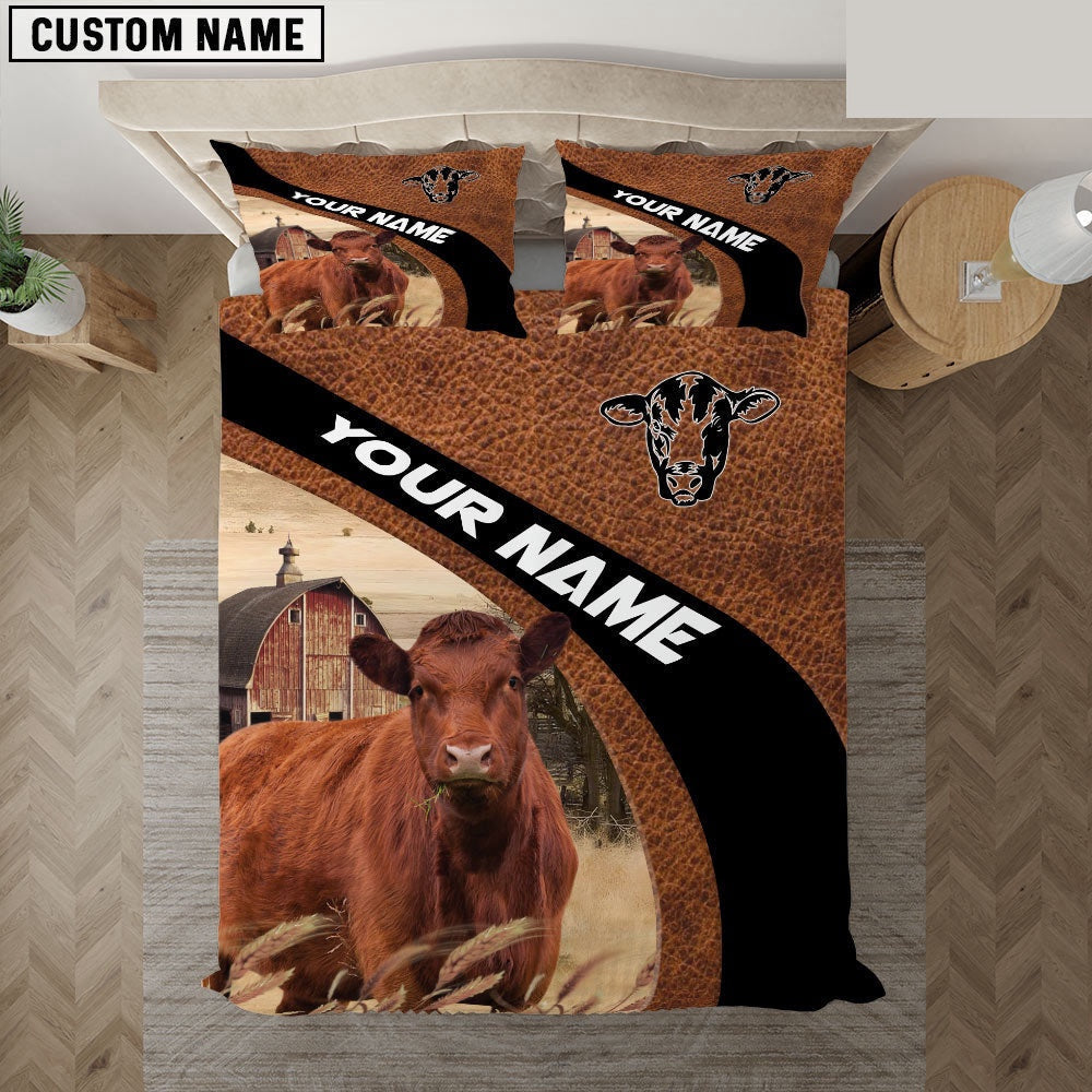 Red Angus On The Farm Customized Name Red Barn Bedding Set, Farm Bedding Set, Farmhouse Bedding Set