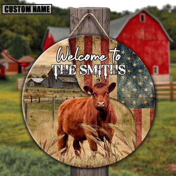 Red Angus On The Farm Round Wooden Sign, Farm Wood Sign, Farm House Wood Signs