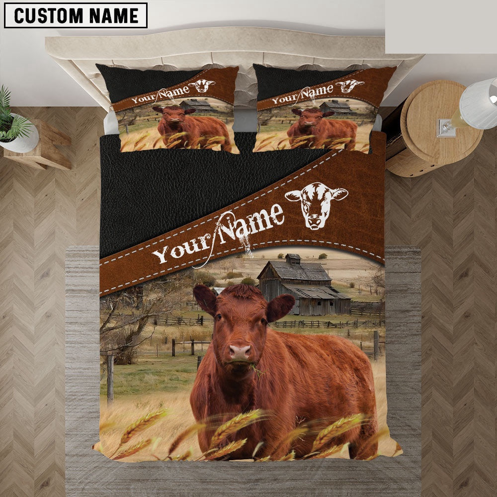 Red Angus On The Field Customized Name Bedding Set, Farm Bedding Set, Farmhouse Bedding Set