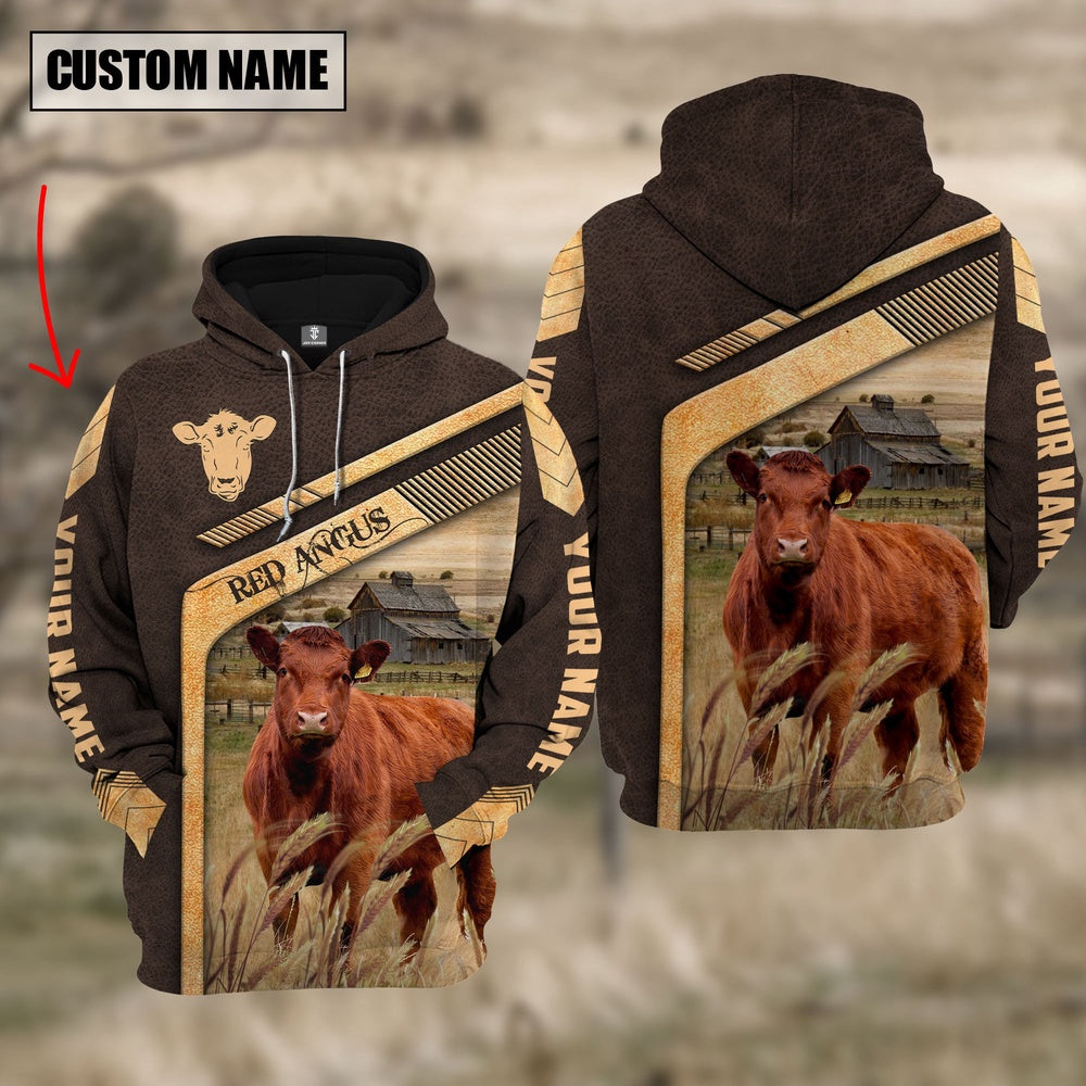 Red Angus On The Meadow Custom Name Hoodie, Farmer Hoodie, Custom Farm Shirts, Farmer T Shirt