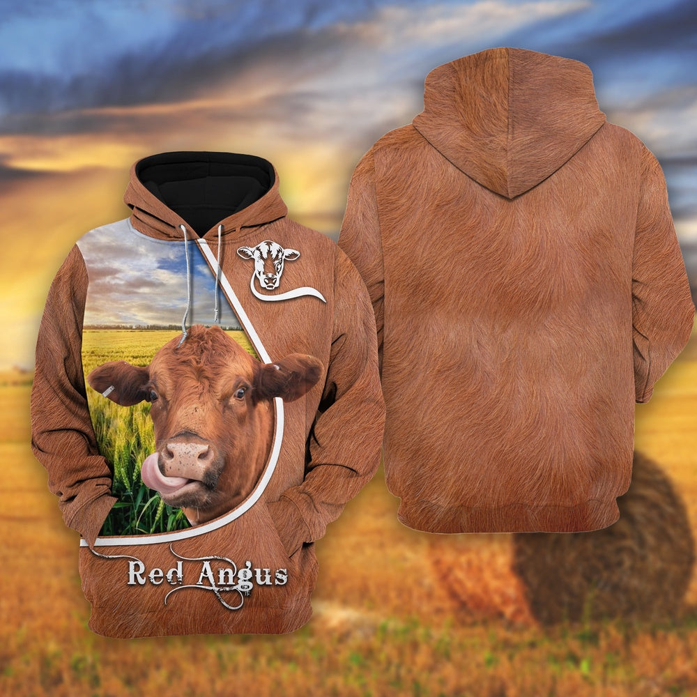 Red Angus On The Wheat Field All Over Printed Shirts, Farmer Hoodie, Farm Themed Shirts, Farm Tee Shirts