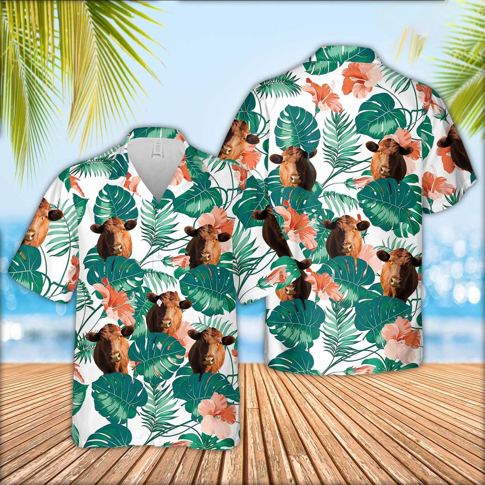Red Angus Pattern 3D Men Hawaiian Shirt, Farm Hawaiian Shirt, Farmer Hawaii
