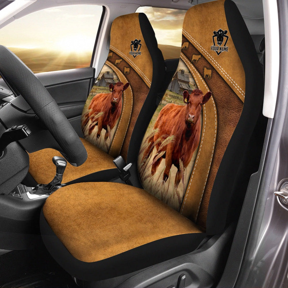 Red Angus Pattern Customized Name 3D Car Seat Cover, Car Seat Cover, Farm Car Seat Cover, Pet Seat Covers