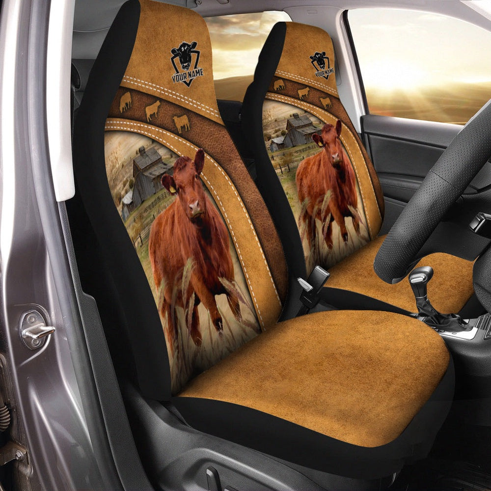 Red Angus Pattern Customized Name 3D Car Seat Cover, Car Seat Cover, Farm Car Seat Cover, Pet Seat Covers