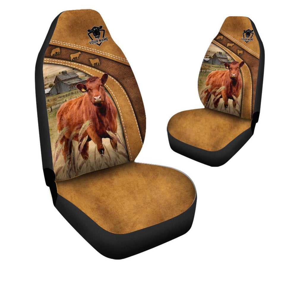 Red Angus Pattern Customized Name 3D Car Seat Cover, Car Seat Cover, Farm Car Seat Cover, Pet Seat Covers