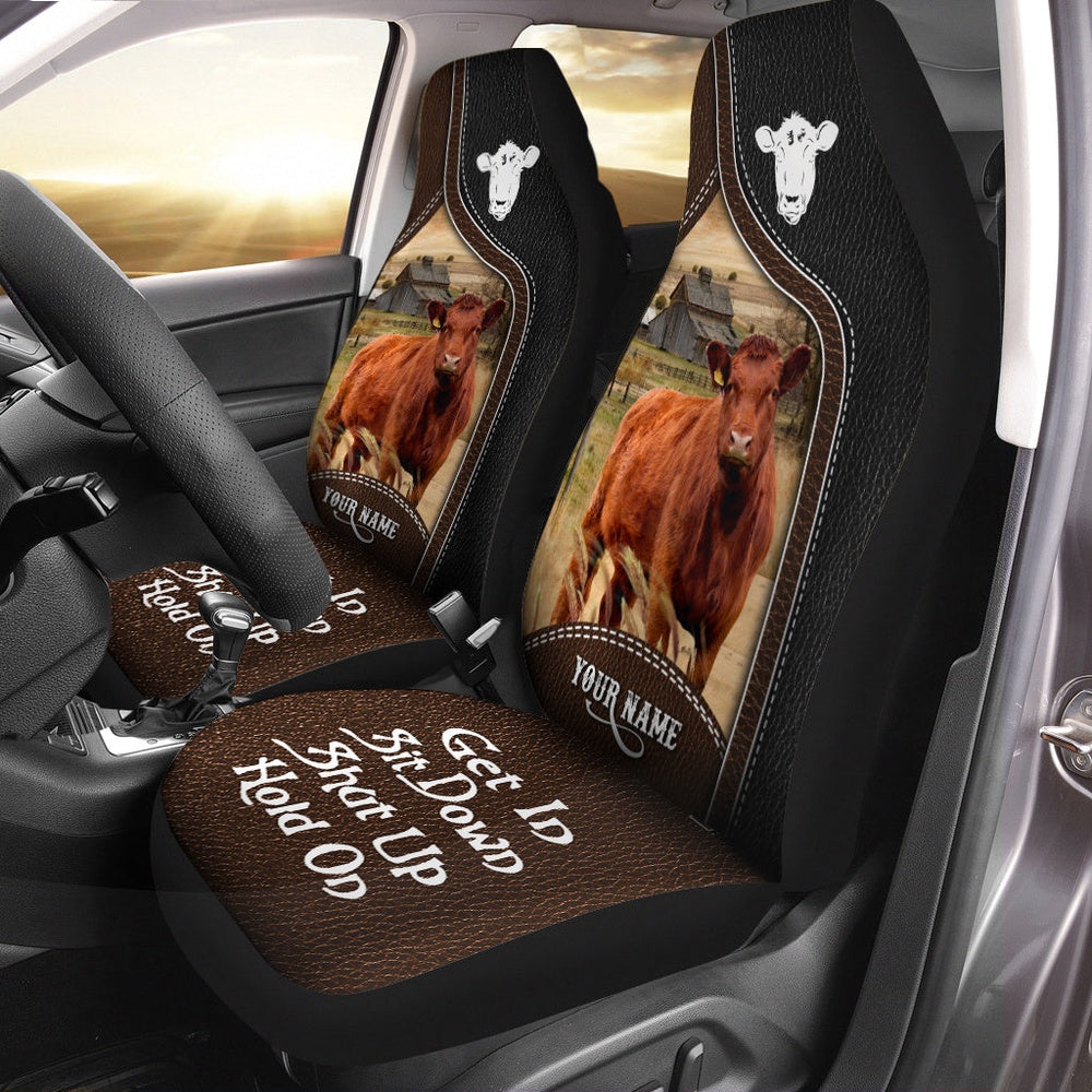 Red Angus Personalized Name Black And Brown Leather Pattern Car Seat Cover, Car Seat Cover, Farm Car Seat Cover, Pet Seat Covers