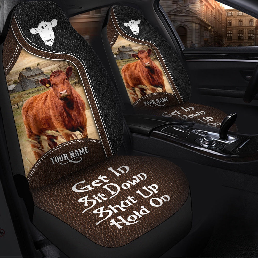 Red Angus Personalized Name Black And Brown Leather Pattern Car Seat Cover, Car Seat Cover, Farm Car Seat Cover, Pet Seat Covers
