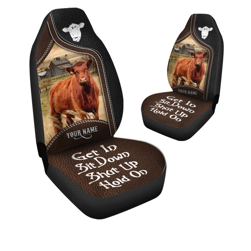 Red Angus Personalized Name Black And Brown Leather Pattern Car Seat Cover, Car Seat Cover, Farm Car Seat Cover, Pet Seat Covers