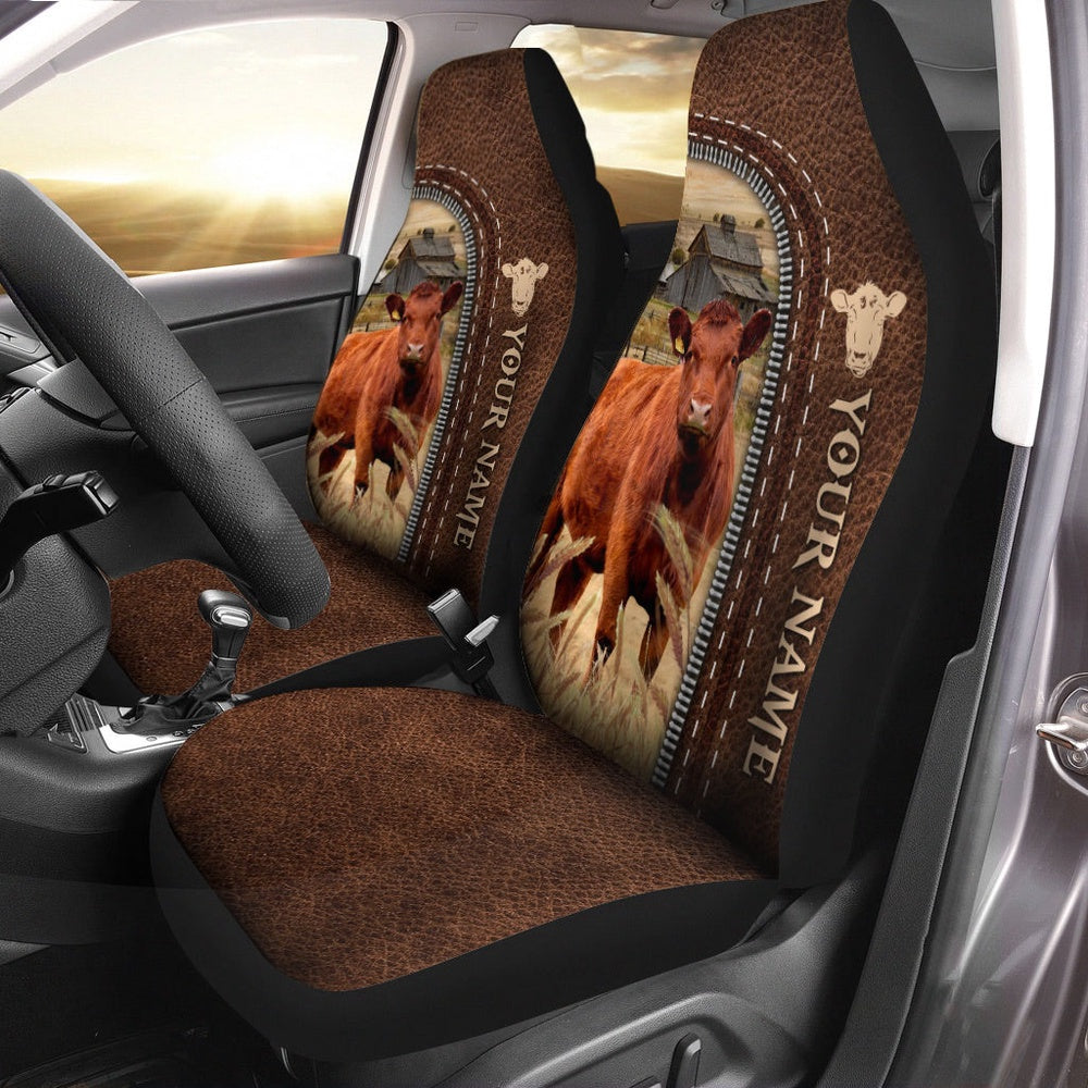 Red Angus Personalized Name Leather Pattern Car Seat Cover, Car Seat Cover, Farm Car Seat Cover, Pet Seat Covers