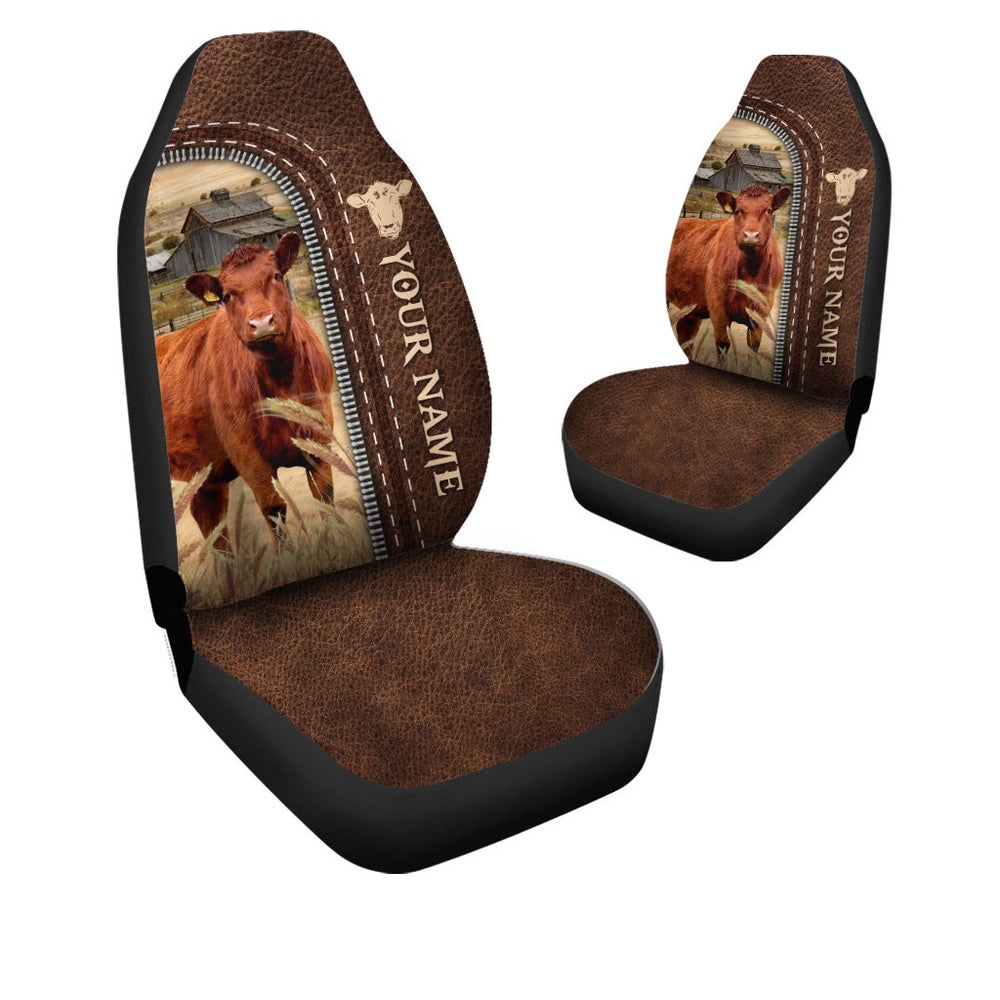 Red Angus Personalized Name Leather Pattern Car Seat Cover, Car Seat Cover, Farm Car Seat Cover, Pet Seat Covers