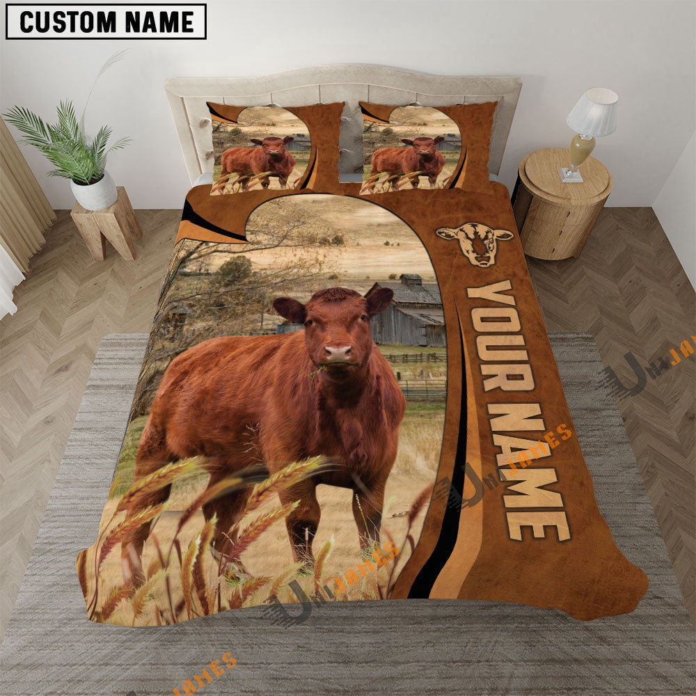 Red Angus Premium Brown Pattern Bedding Set, Farm Bedding Set, Farmhouse Bedding Set