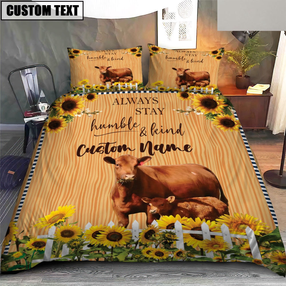 Red Angus Stay Humble And Kind Bedding Set, Farm Bedding Set, Farmhouse Bedding Set