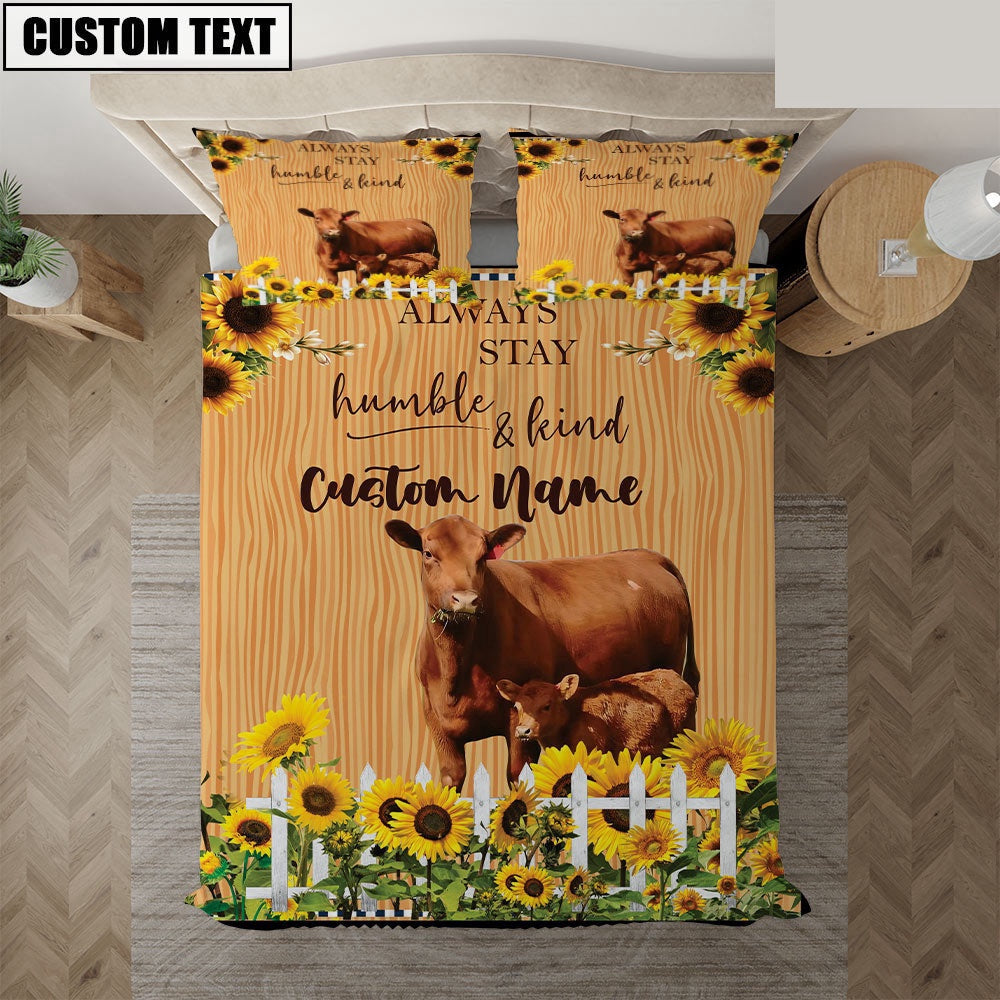 Red Angus Stay Humble And Kind Bedding Set, Farm Bedding Set, Farmhouse Bedding Set