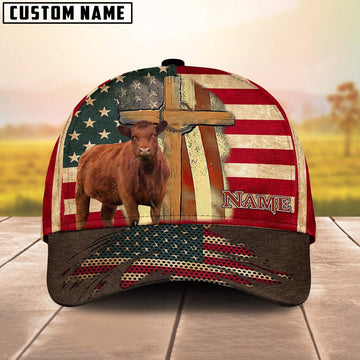 Red Angus USA Flag Customized Name Cap, Farmer Cap, Cap For Farmers, Best Farm Hat, Farm Use Hat