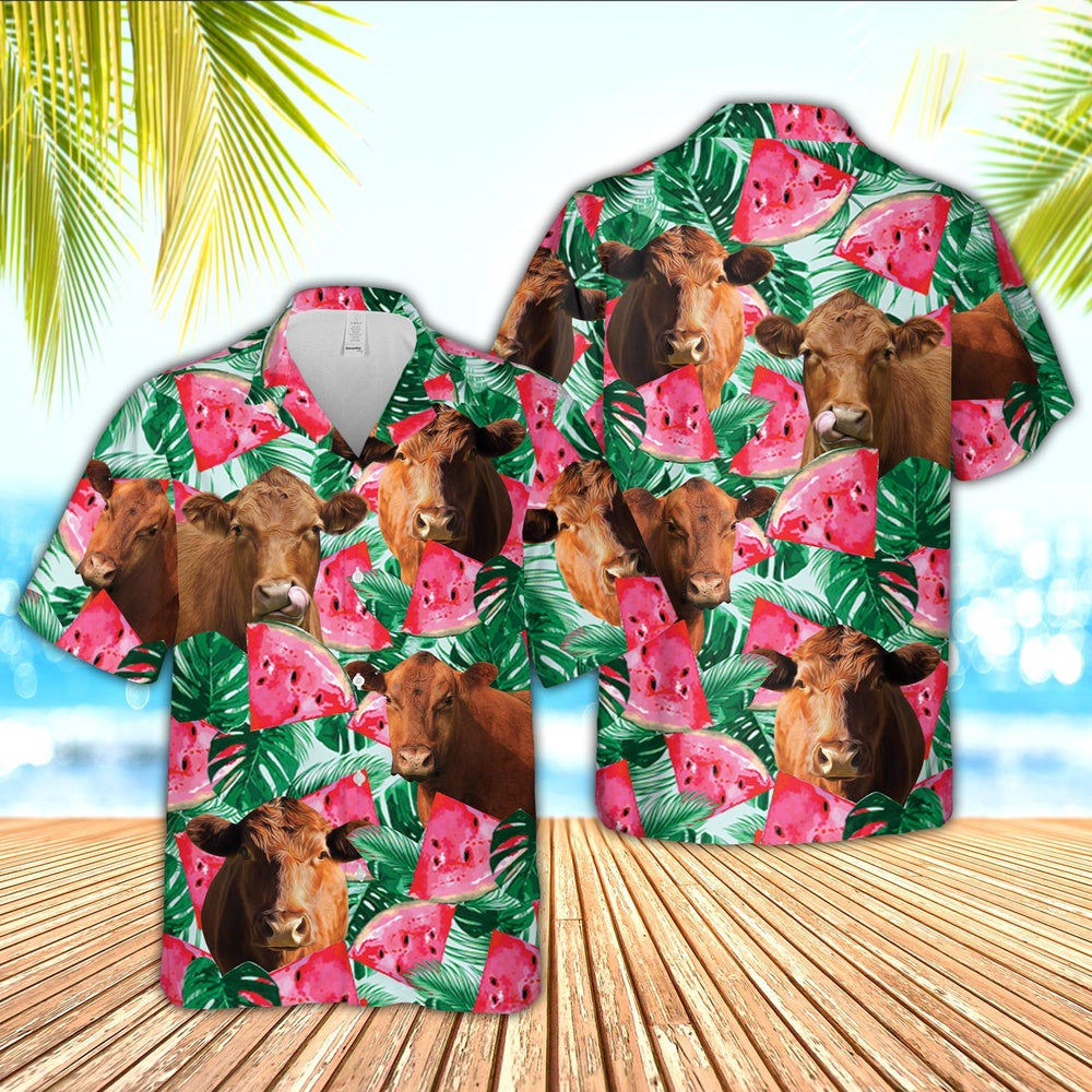 Red Angus Watermelon 3D Hawaiian Shirt, Farm Hawaiian Shirt, Farmer Hawaii