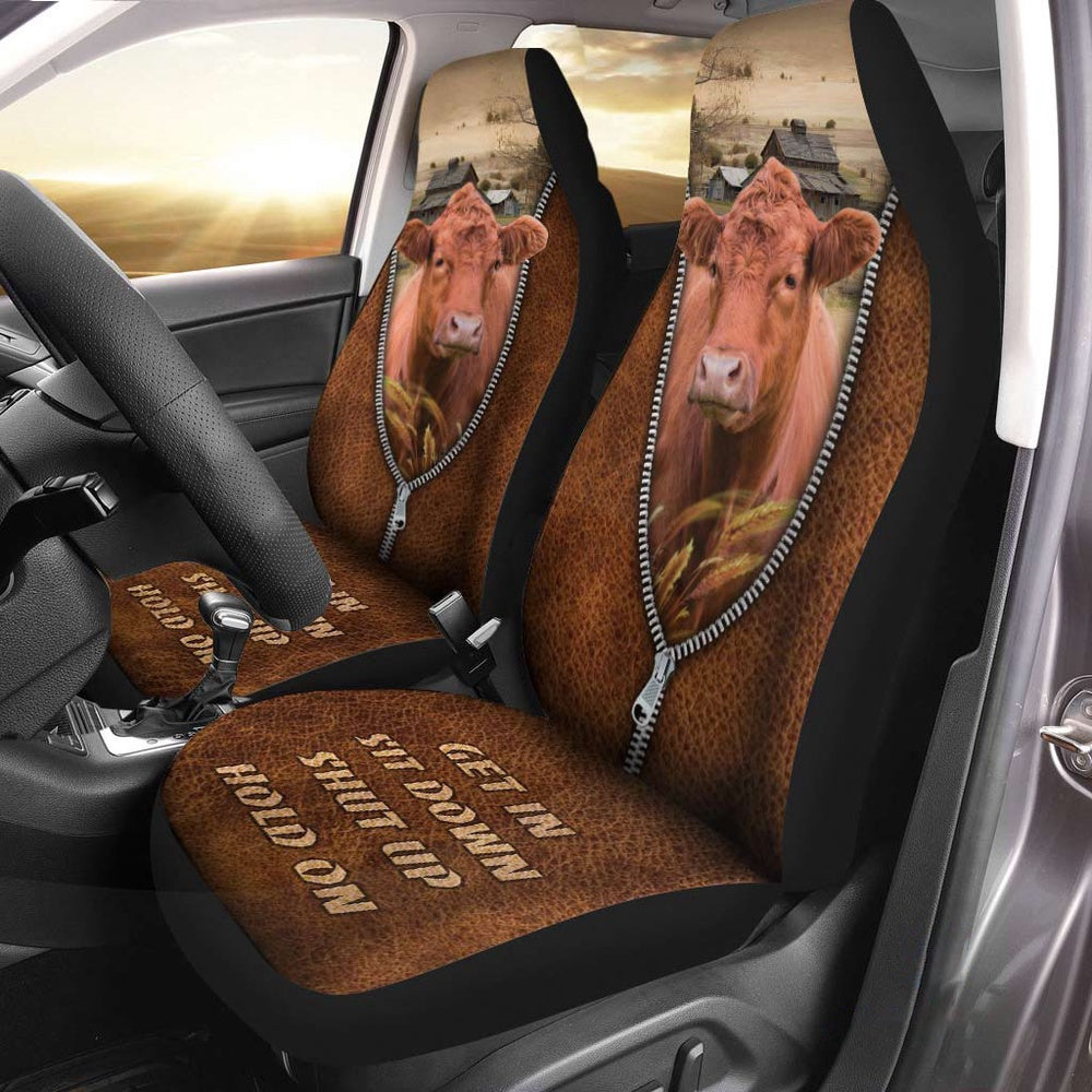 Red Angus Zipper Leather Pattern Car Seat Cover, Car Seat Cover, Farm Car Seat Cover, Pet Seat Covers