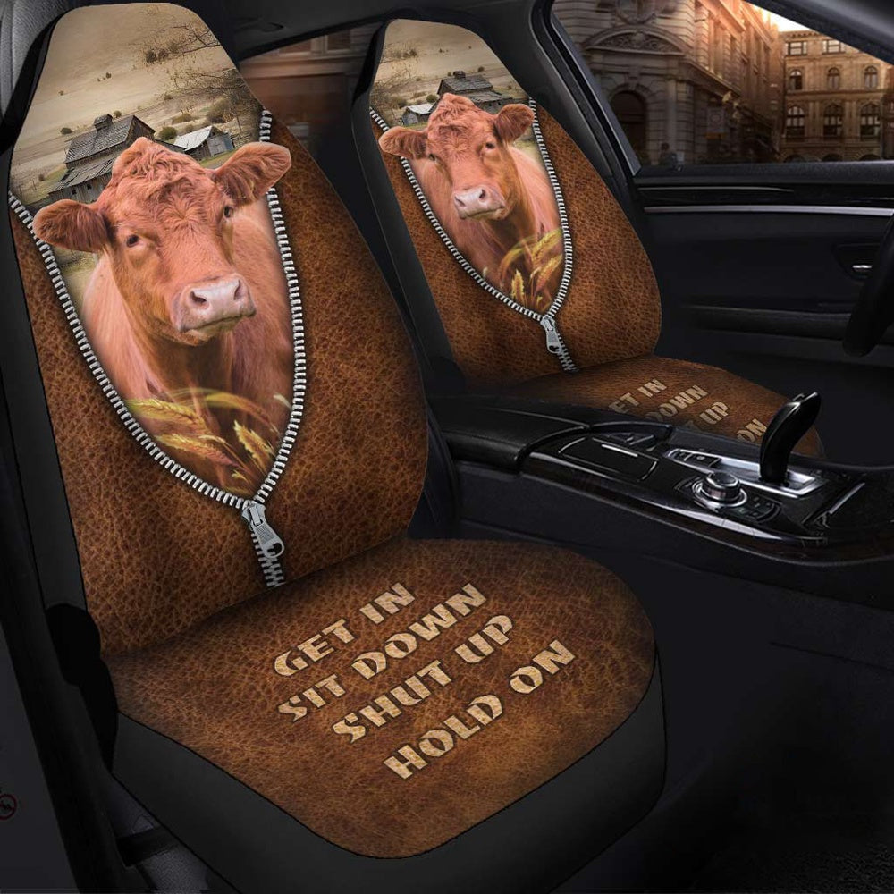 Red Angus Zipper Leather Pattern Car Seat Cover, Car Seat Cover, Farm Car Seat Cover, Pet Seat Covers